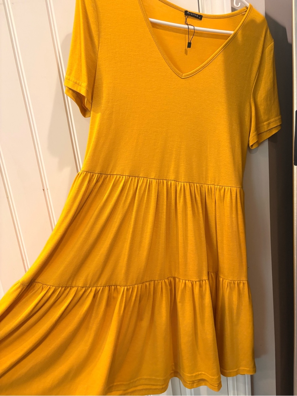 Mustard Yellow V-Neck Tiered Women's Dress